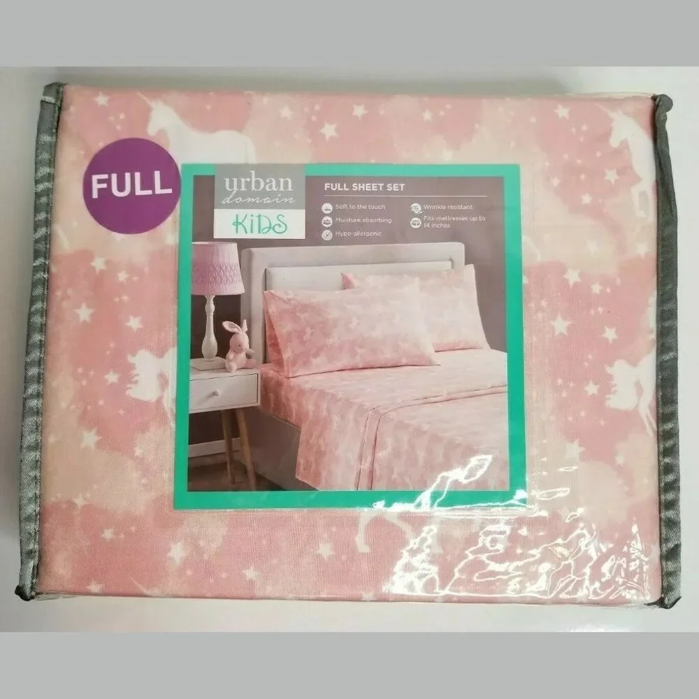 Urban Domain Kids FULL Unicorns Stars Sheet Set PINK Mythical Fantasy Girl NEW